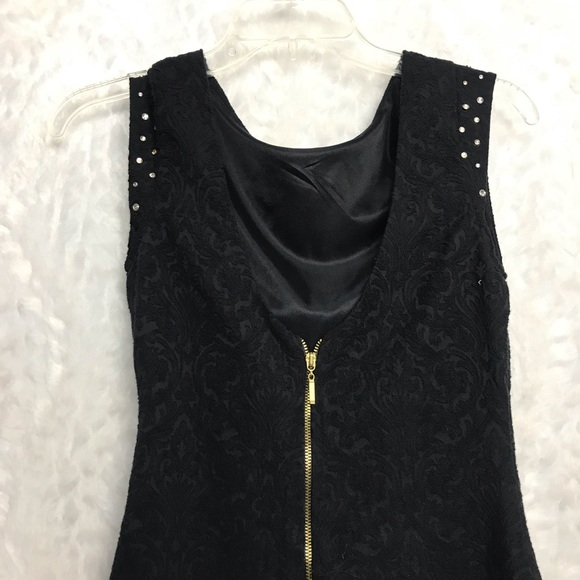 Zara Black Jacquard Dress Large Jeweled Sleeves - Picture 5 of 6